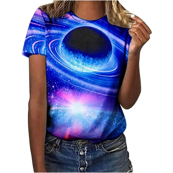 Penkiiy Galaxy Printed Shirt , Women's Print Graphic T Shirt Short Sleeve Summer T-Shirt Novelty Casual Tee L Multicolor