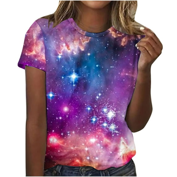 Penkiiy Galaxy Printed Shirt,Women's Shirts Unisex 3D Graphic Print Fashion T-Shirts for Adults Teens Novelty Casual Tee Tops M Multicolor