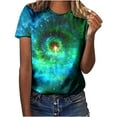 thumbnail image 1 of Penkiiy Galaxy Printed Shirt , Womens Vintage Casual Loose Short Sleeve Tee Tops 3XL Multicolor, 1 of 6