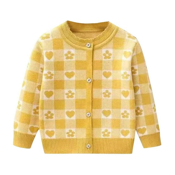 Penkiiy Girl's Colorblock Floral Print V Neck Button Down Cardigans Long Sleeve Cute Tops 1 Years Yellow