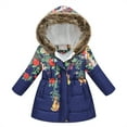thumbnail image 1 of Penkiiy Girl's Winter Coat Jacket Hooded Kids Toddler Flower Print Parka Outwear Warm Cotton Puffer Hooded Jacket Navy Clearance for 8-9 Years, 1 of 8