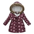 thumbnail image 1 of Penkiiy Girl's Winter Coat Jacket Hooded Kids Toddler Flower Print Parka Outwear Warm Cotton Puffer Hooded Jacket Wine Clearance for 6-7 Years, 1 of 8