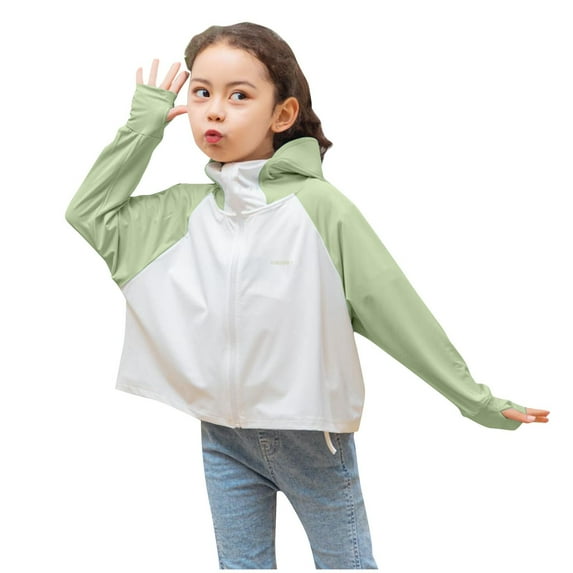 Penkiiy Girls Boys Long Sleeve Shirt Sun Protection Hoodie Lightweight Athletic Workout Pullover Top Rash Guard for Kids 8 Years Green