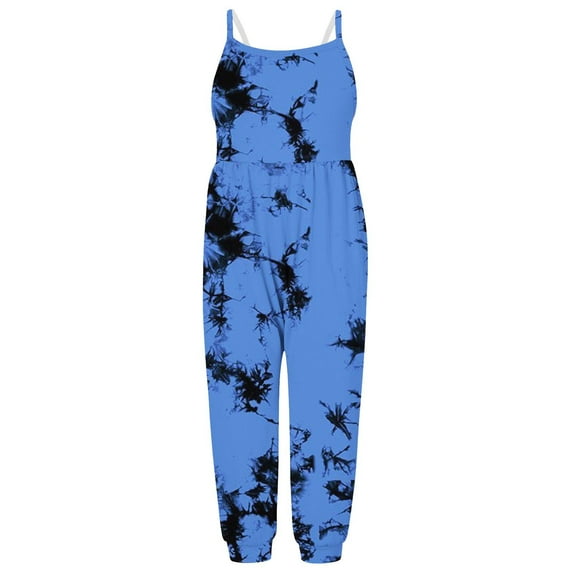 Penkiiy Girls Boys Tie-dye Print Jumpsuit Romper & Overall with Pockets Spring/Summer Outfits Toddler Clothes Girls' Jumpsuits & Rompers 2-3 Years Blue