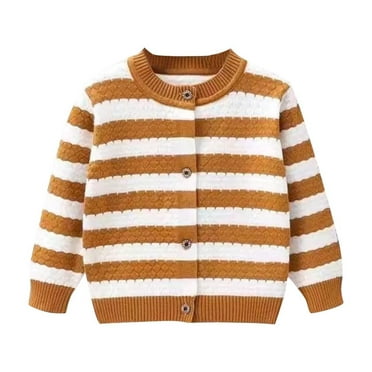 Penkiiy Girls Cardigan Sweaters Striped School Uniform Knit Sweater Button Long Sleeve Kids Outerwear 3 Years Khaki