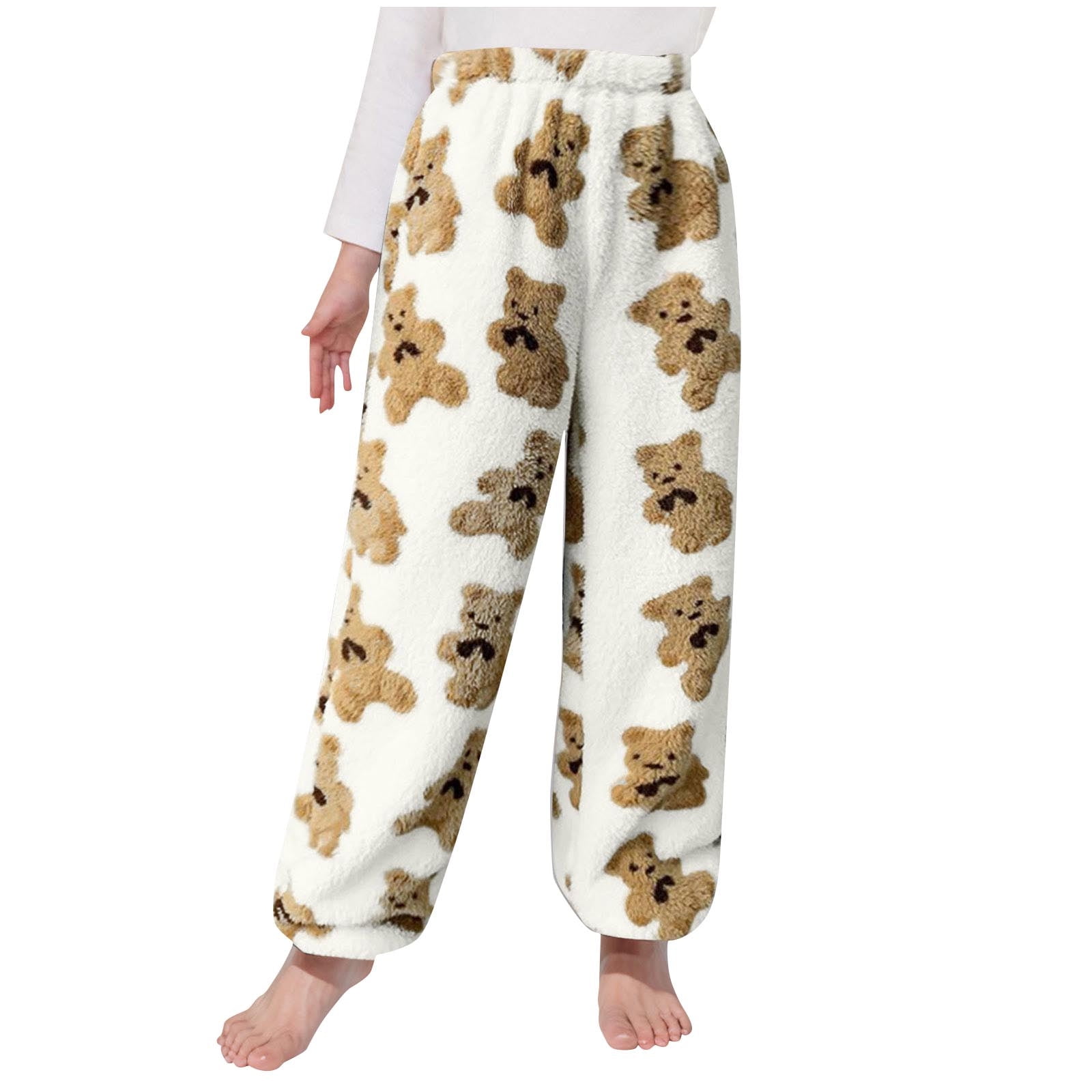 Penkiiy Girls Cute Bear Plush Pajama Pants, Soft Fluffy Fleece Warm Pjs  Bottoms Sleepwear Winter Comfy Fuzzy Lounge Pants White - Walmart.com