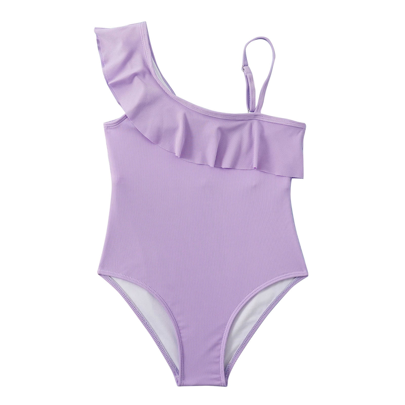 Penkiiy Girls Double Ruffle One Shoulder Adjustable Swimwear