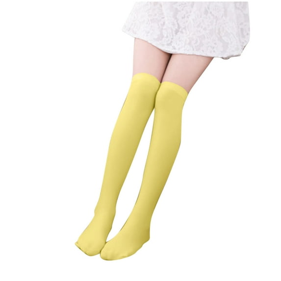 Penkiiy Girls Over Knee High Socks Cotton Knit Over Craft Thigh High Socks for Baby Toddler School Uniform School Uniform Long Socks Yellow