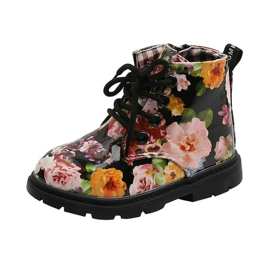 Penkiiy Girls Shoes Toddler Baby Boys Girls Shoes Floral Hiking Outdoor Shoes Black Kid Shoes for 3-3.5 Years