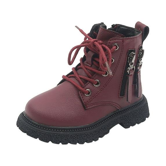 Penkiiy Girls Shoes Toddler Shoes Boys Girls British Style Fashion Lacein Zipper Non Slip Keep Warm Comfortable Wine Kid Shoes for 3.5-4 Years