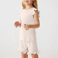 thumbnail image 1 of Penkiiy Girls' Summer 2-Piece Set: Comfy Knit Lace-Sleeve Top + Shorts | Soft Casual Outfit | Stylish Toddler & Kids' Clothing, 1 of 7