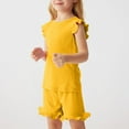 thumbnail image 1 of Penkiiy Girls' Summer 2-Piece Set: Comfy Knit Lace-Sleeve Top + Shorts | Soft Casual Outfit | Stylish Toddler & Kids' Clothing, 1 of 7