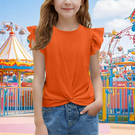 Penkiiy Girls' Summer Ruffle Tee - Flutter Sleeve Casual Top