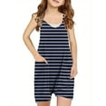 thumbnail image 1 of Penkiiy Girls Summer Sleeveless Casual Stripe Romper Spaghetti Strap Shorts Jumpsuit with Pockets L Navy, 1 of 6