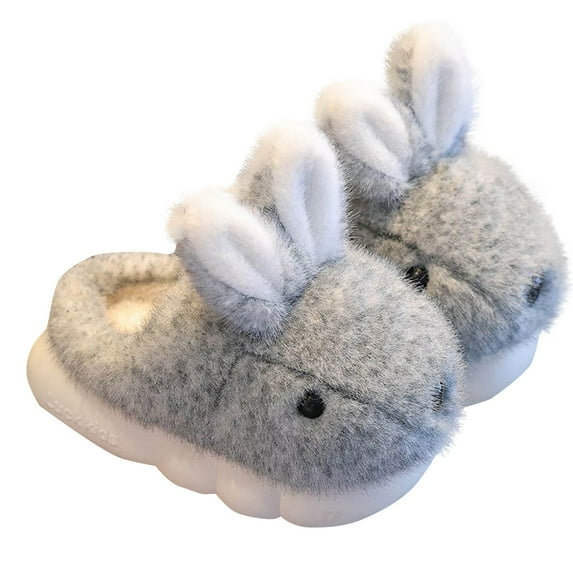 Penkiiy Girls Toddler Slippers Boys House Shoes for Little Kids Cute with Bunny Design Plush Indoor Slippers Non-Slip 11 Years Gray