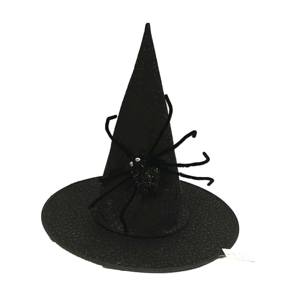 Penkiiy Halloween Purple Witch Hat with Black Fluffy Spider Halloween Witch Cap for Adults Halloween Accessory Black