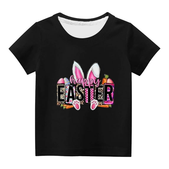 Penkiiy Happy Easter Shirts Toddler Baby Girls Boys Cute Happy Easter Bunny Rabbit Graphic Tees Easter Day Shirt 9 Years Black