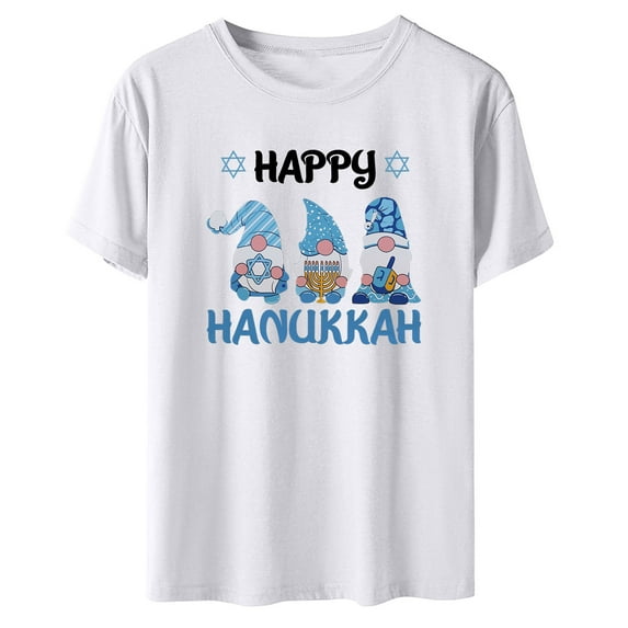 Penkiiy Happy Hanukkah Shirt Women Chrismukkah Shirt Cat Candle Shirt Love and Light T-Shirt Festival Short Sleeve Tops White