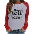 thumbnail image 1 of Penkiiy Happy New Year Women's Classic New Year Print Round Neck Long Sleeve Loose Round Neck Tops L Gray, 1 of 4