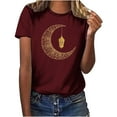 thumbnail image 1 of Penkiiy Happy Ramadan Tops Blouse for Women Women's Funny Printed Pattern Casual Fashion Soild Color Short Sleeve Tops Blouse L Wine, 1 of 6