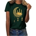 thumbnail image 1 of Penkiiy Happy Ramadan Tops Blouse for Women Women's Graphic Tees Moon Print Short Sleeve Round Neck T Shirts Tops 2XL Green, 1 of 6