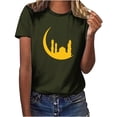 thumbnail image 1 of Penkiiy Happy Ramadan Tops Blouse for Women Women's Graphic Tees Moon Print Short Sleeve Round Neck T Shirts Tops 3XL Army Green, 1 of 6