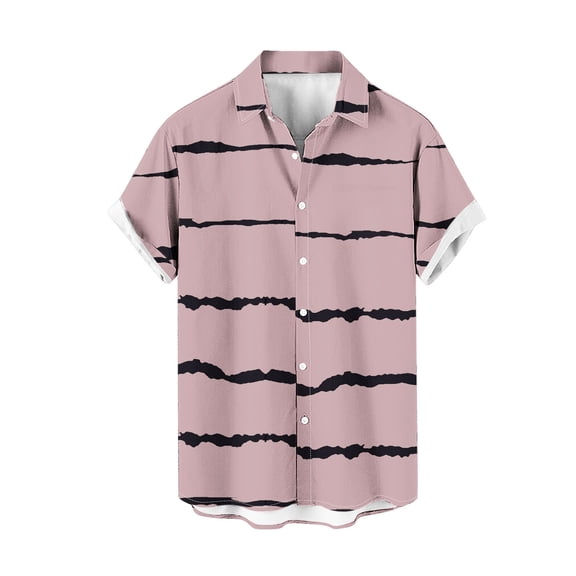 Penkiiy Hawaiian Bowling Shirts for Men Short Sleeve Stripe Printing Regular Fit Summer Beach Casual Button Down Aloha Shirts 2XL Pink