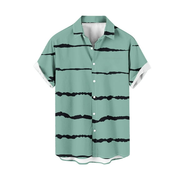 Penkiiy Hawaiian Bowling Shirts for Men Short Sleeve Stripe Printing Regular Fit Summer Beach Casual Button Down Aloha Shirts 3XL Green