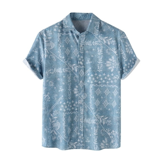 Penkiiy Hawaiian Shirt for Men, Unisex Summer Beach Casual Short Sleeve Button Down Shirts, Printed Clothing 2XL Blue
