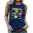 thumbnail image 1 of Penkiiy Hawaiian Tank Top Women Sunset Beach Tank Top Retro Sunset Palm Tree Shirt Coconut Tree Tee Summer Vacation Shirt 2XL Navy, 1 of 5