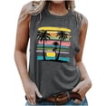 thumbnail image 1 of Penkiiy Hawaiian Tank Top Women Sunset Beach Tank Top Retro Sunset Palm Tree Shirt Coconut Tree Tee Summer Vacation Shirt S Dark Gray, 1 of 5