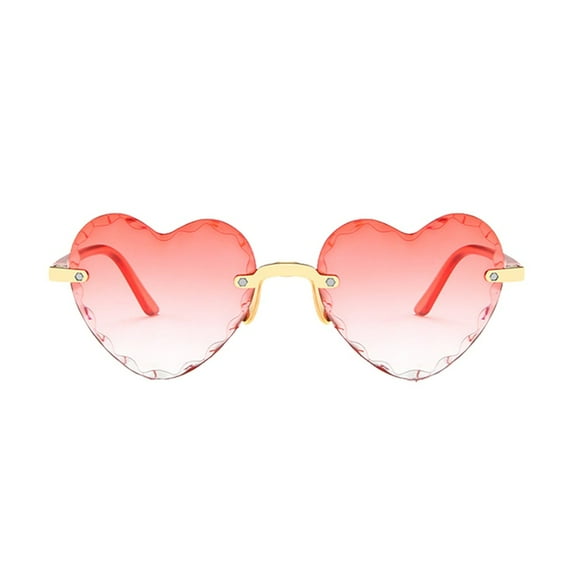 Penkiiy Heart Shaped Sunglasses Rimless Candy Color Glasses for Women Men Party Favor Wine