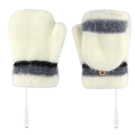 Penkiiy Heated Mittens for Women Laptop Women USB Heated Mitten Full&Half Finger Winter Warm Knit Hand Gloves Beige Mittens