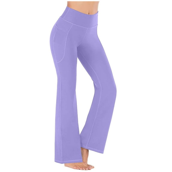 Penkiiy High Waisted Butt-Lifting Yoga Pants for Women - Tummy Control Flared Workout Leggings, Wide Leg Athletic Pants XL Purple