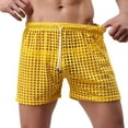 thumbnail image 1 of Penkiiy Hollow New Fashion Men's Loose Sexy Mesh Hollow Sexy Mesh Half Shorts Pants Mens Summer Shorts with Pockets Hiden Drawstring XL Yellow On Sale, 1 of 5
