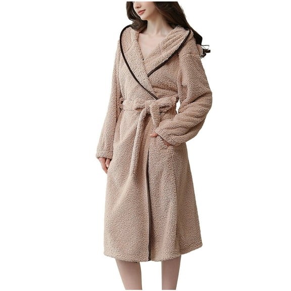 Penkiiy Hooded Bathrobes for Women, Soft Long Towel Robes for Women L Khaki