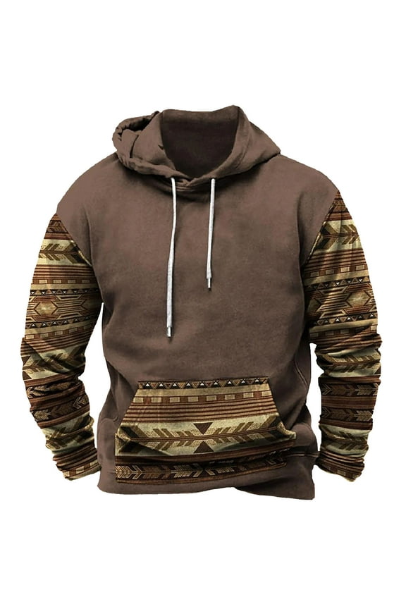 Hoodies for Men Graphic Pullover Western Aztec Ethnic Hooded Sweatshirts Vintage Casual Plus Size Lightweight Hoodie Khaki