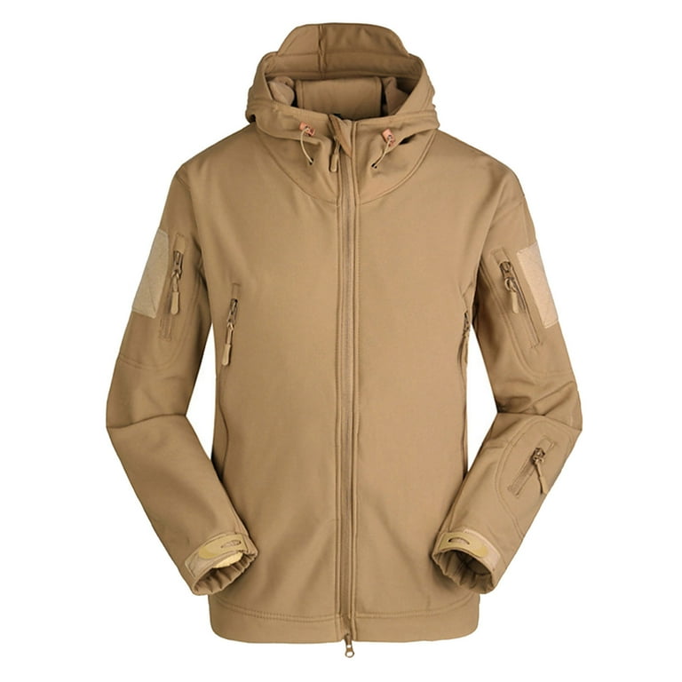 Penkiiy Hoodies for Men Men s Warm Fleece Waterproof Shark Skin Soft Shell Outdoor Solid Color Jacket Khaki Y2K Clothes Walmart