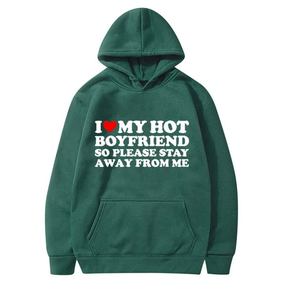 Penkiiy I Love My Boyfriend I Heart My Boyfriend BF Pullover Hoodie Men's Unisex Hoodies Sweatshirt Pullovers Valentine's Day Print Tracksuit Pullover Jacket Green