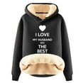 thumbnail image 1 of Penkiiy I Love My Husband HE'S THE BEST Hoodie Sweater for Wife Womens Casual Winter Warm Fleece Sherpa Lined Pullover Hooded Sweatshirt Black, 1 of 3