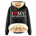 thumbnail image 1 of Penkiiy I Love My Husband Hoodie Sweater for Wife Womens Casual Winter Warm Fleece Sherpa Lined Pullover Hooded Sweatshirt Black, 1 of 3