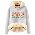 thumbnail image 1 of Penkiiy I Love My Husband Hoodie Sweater for Wife Womens Casual Winter Warm Fleece Sherpa Lined Pullover Hooded Sweatshirt Dark Gray, 1 of 3
