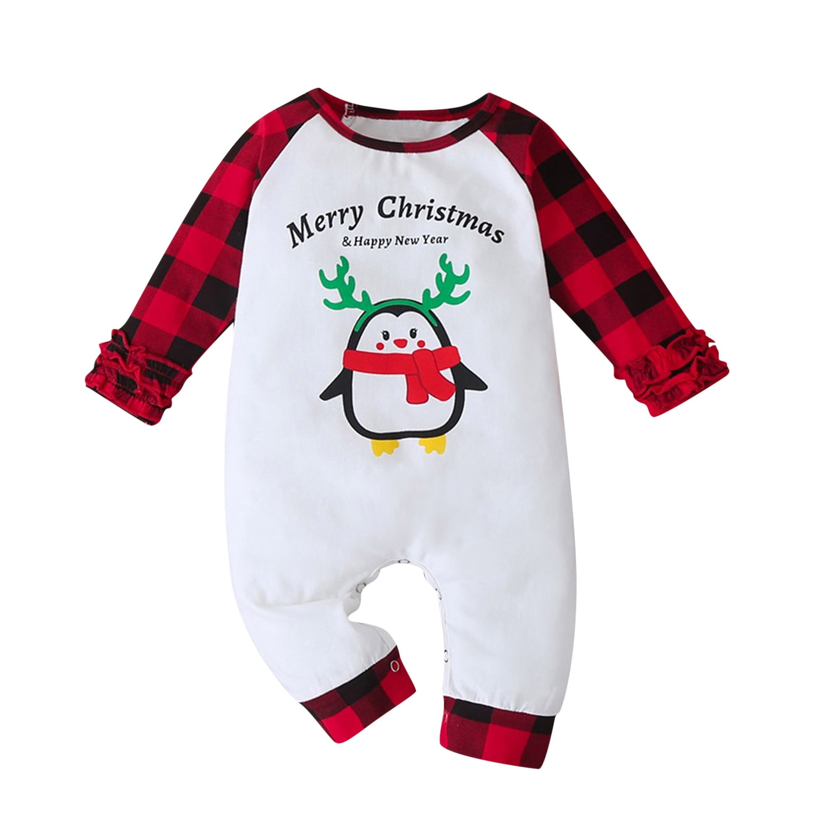 Penkiiy Infant Baby Boys Girls Christmas Cartoon Penguin Plaid Ruffles
