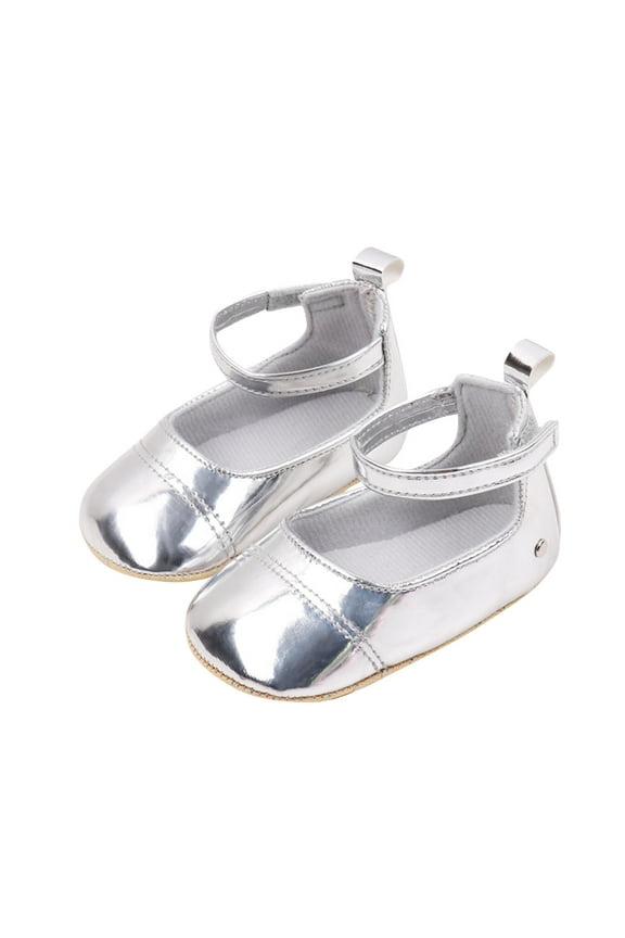 Infant Baby Girls Dress Shoes Bowkont Ballet Mary Jane Flats for Newborn Girl Non-Slip Soft Sole Toddler First Walkers Princess Wedding Shoes Silver for 9-12 Months