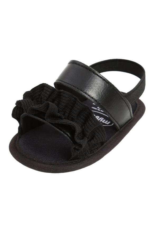 Infant Baby Girls Summer Sandals Newborn Toddler First Walker Crib Dress Shoes Black for 0-6 Months