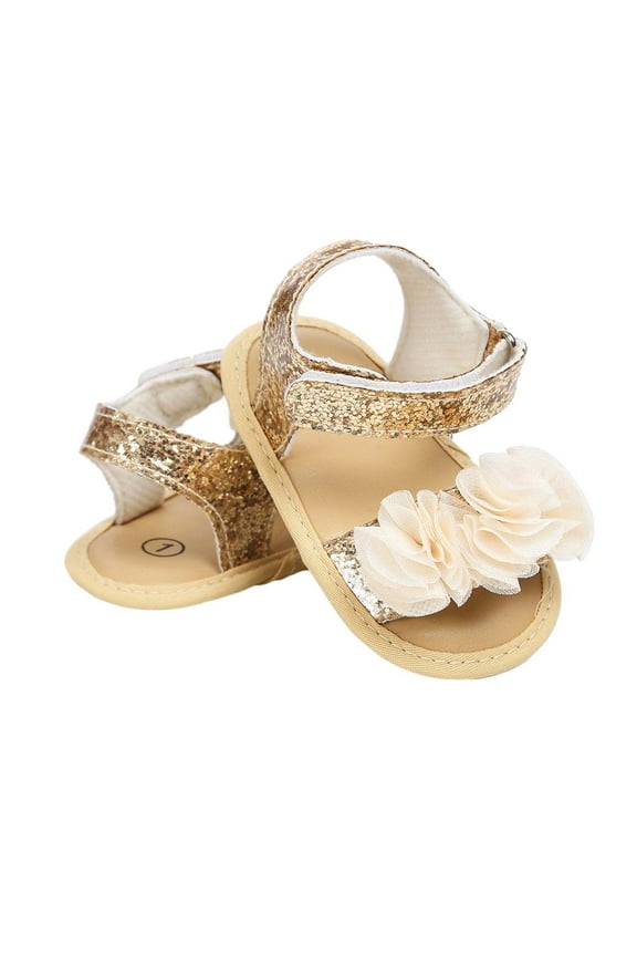 Infant Baby Girls Summer Sandals Newborn Toddler First Walker Crib Dress Shoes Gold for 0-6 Months