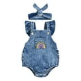 thumbnail image 1 of Penkiiy Infant Girls Sleeveless Jumpsuit Denim Rainbow Print Romper Headband 2pcs Set Newborn Baby Essentials for 3-6 Months Kids Blue on Sale, 1 of 1