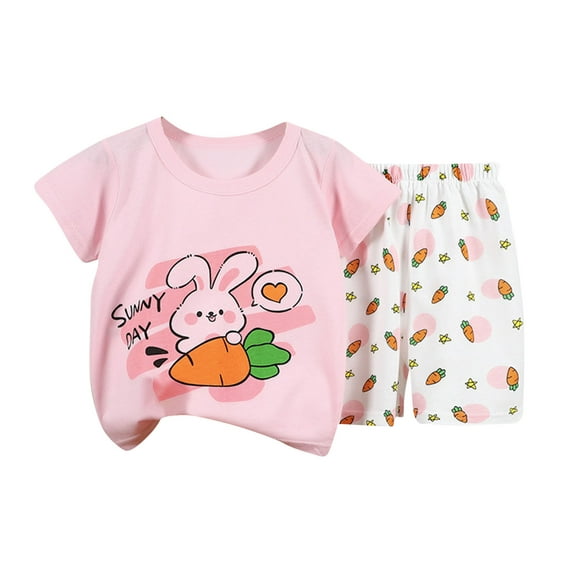 Penkiiy Infant Toddler Baby Boy Printed Short Sleeve T Shirt and Shorts Summer Outfit Cute Rustic Clothes Sets Pink for 6-12 Months
