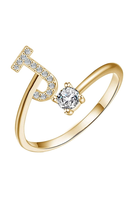 Initial Gold Rings for Women Initial Ring Adjustable Crystal Setting Initial Rings Prom for Women