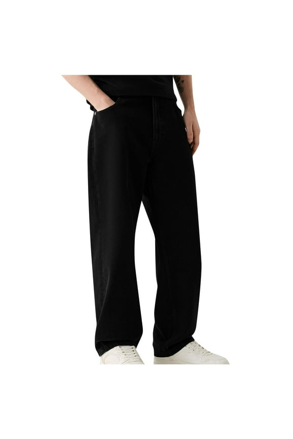 Jeans for Men Y2K Vintage Wide Leg Loose Fit Denim Pants Hip Hop Carpenter Jeans XL Black